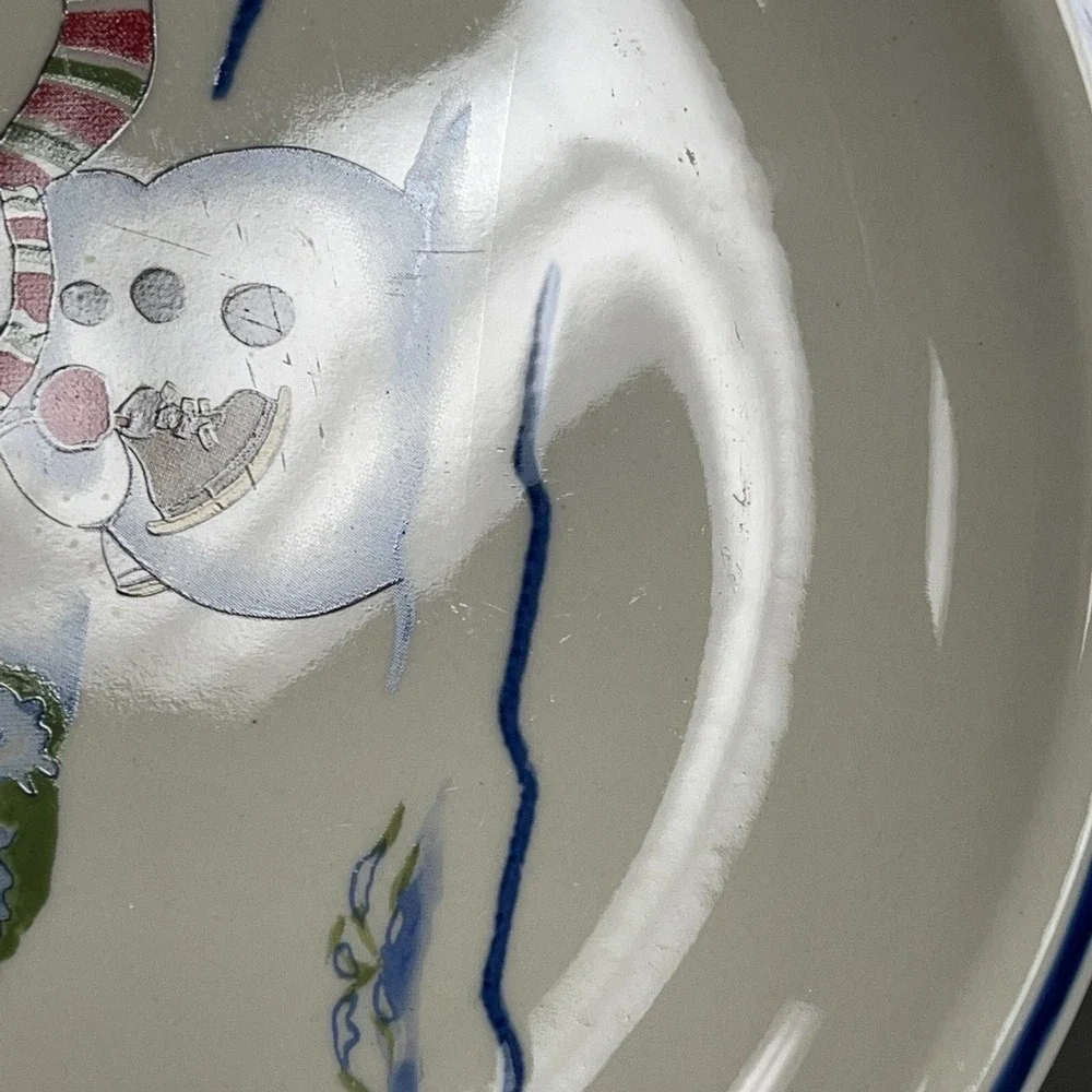 Thomson Pottery Dinner Plates Snowman Blue White‎ 10
